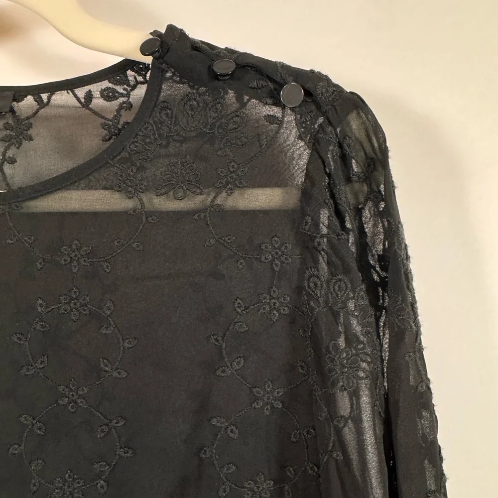 J. Crew Sheer Lace Embroidered Blouse Women Small Whimsigoth Fairy Dark Feminine